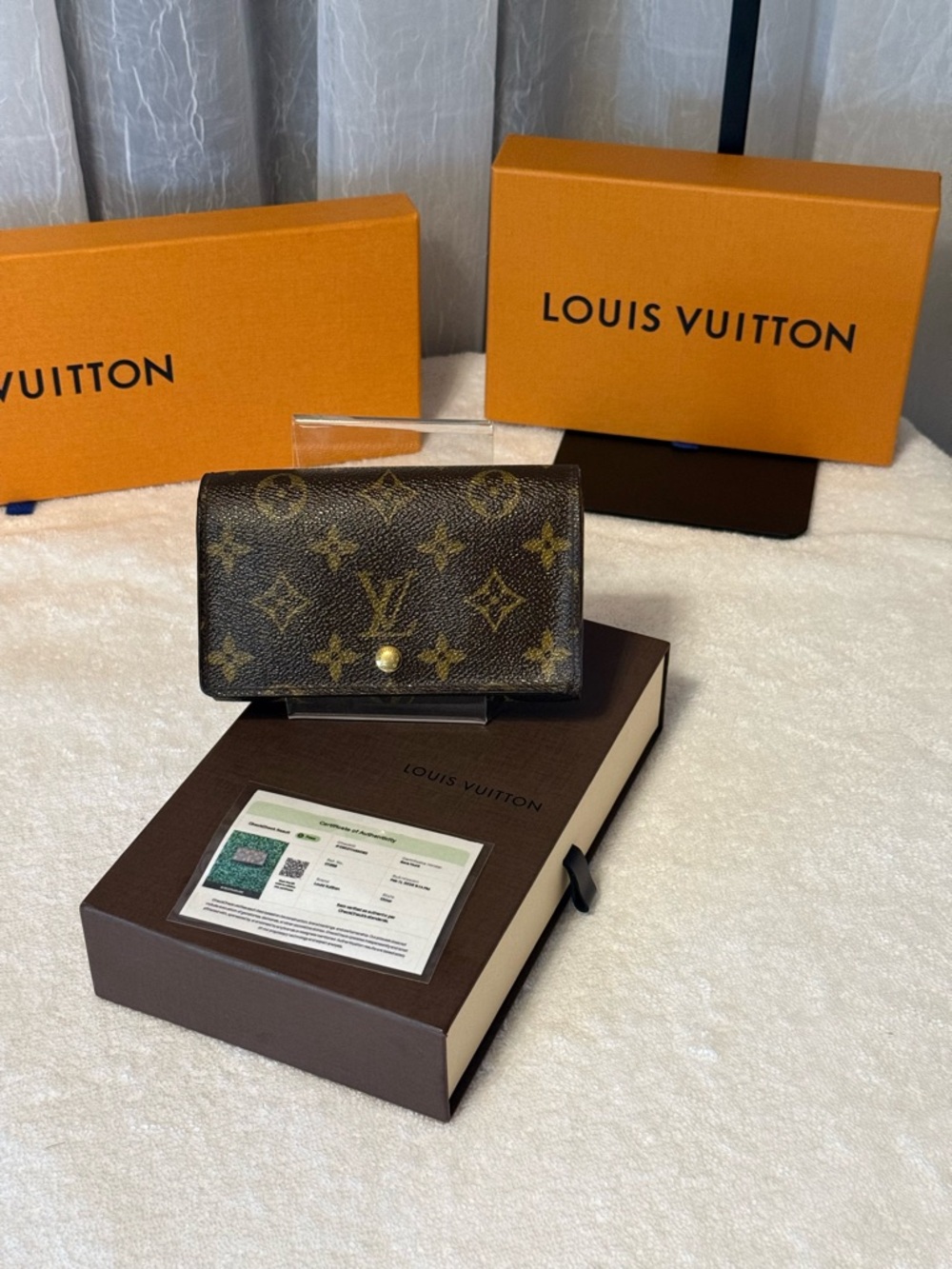 Louis Vuitton Monogram Canvas Small-Compact Snap Wallet in Brown and Gold